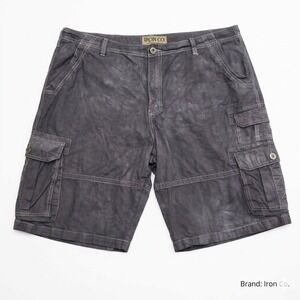 Iron Co Men's 38 Over-Dyed Cargo Shorts Gray 100% Cotton Distressed Vintage Look